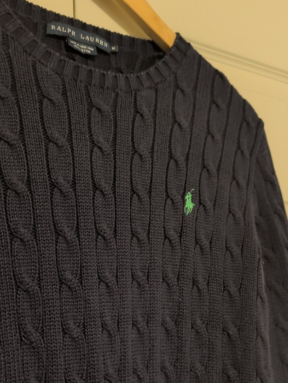 Ralph Lauren Navy Cable Knit Crewneck Sweater Cotton Preppy - Picture 2 of 7